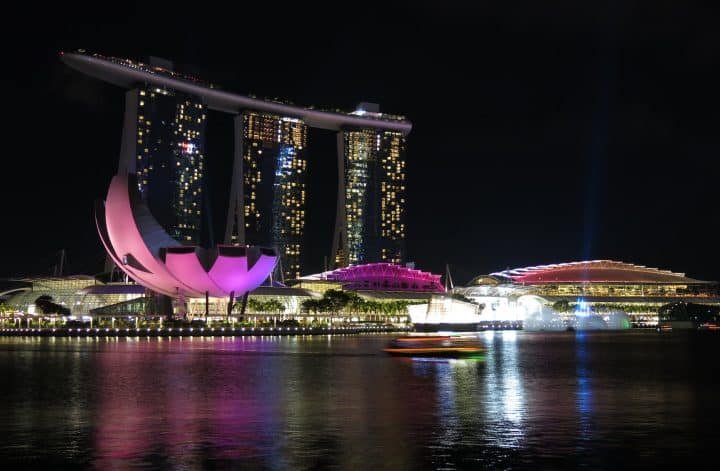 city lit up at night